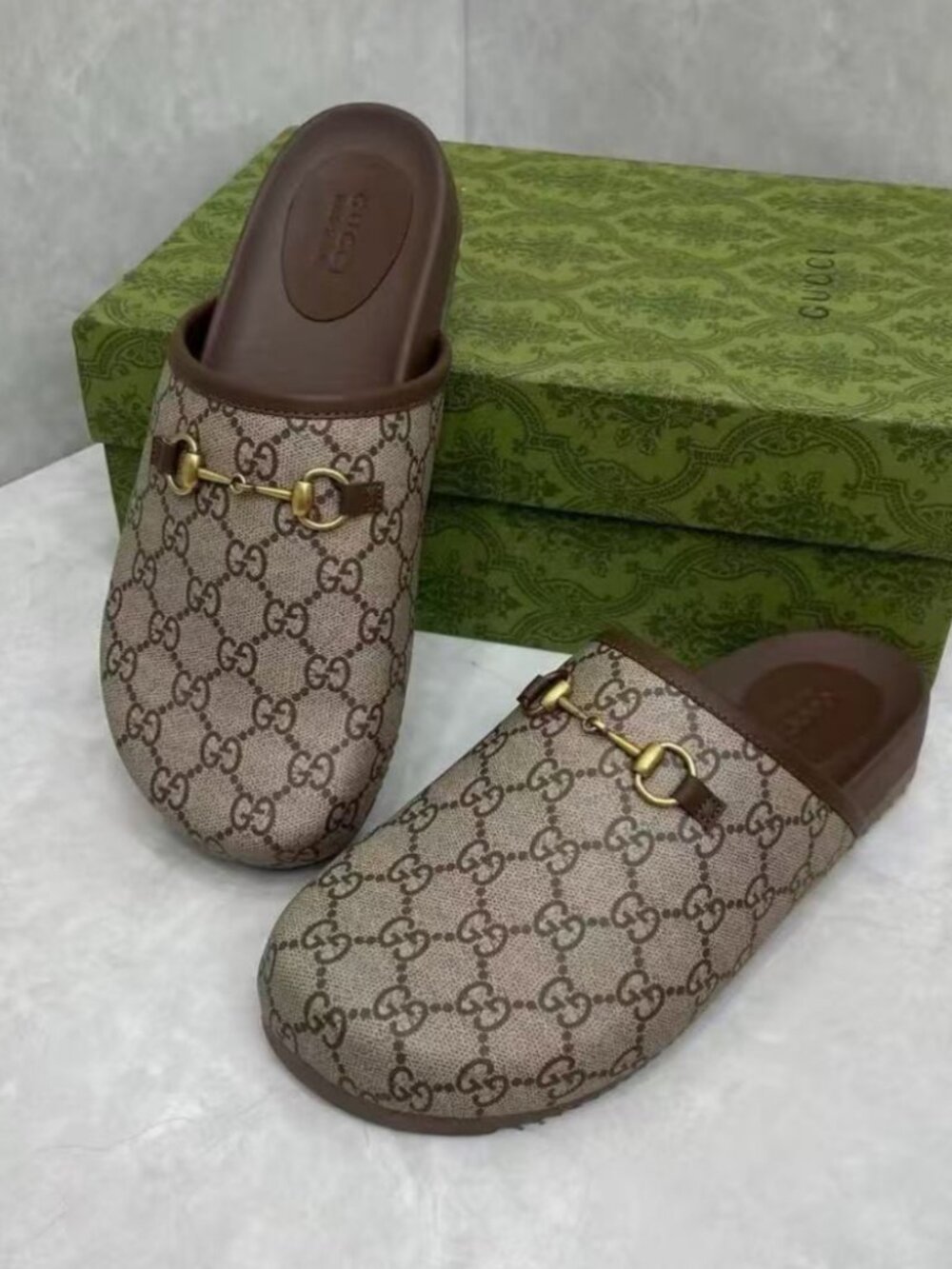 Gucci Brown Canvas Mule Slides